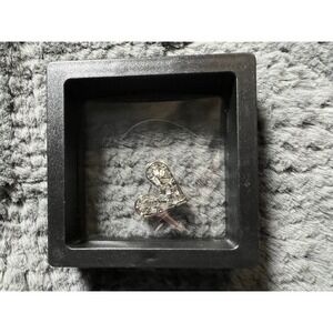 Silver Tone Heart Brooch Pin Clear Baguette Crystal Mosaic Asymmetrical Design